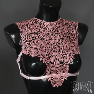 ROSE PINK OLIVIA LACE BODY HARNESS BRA (OLD VERSION ELASTIC) SIZE SMALL // UK 8-10