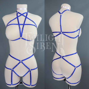 ROYAL BLUE PENTAGRAM SET: BRALET AND THIGH HARNESS