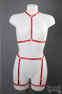 SARAH RED CHOKER BODY HARNESS SET