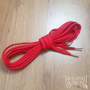 RED POLYESTER CORSET LACING - TIPPED WITH METAL AGLETS