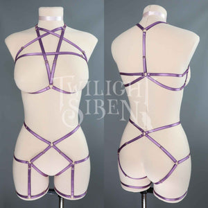 VIOLET PURPLE PENTAGRAM SET: BRALET AND THIGH HARNESS