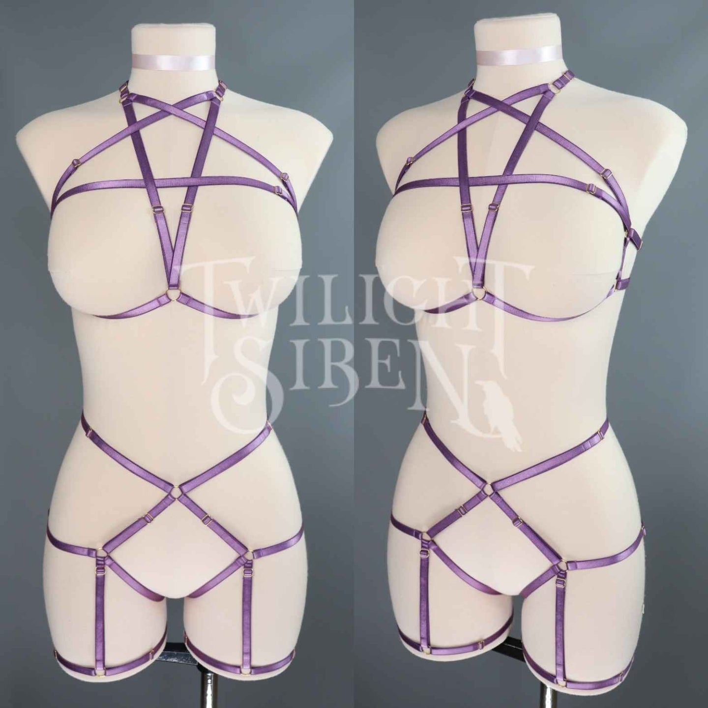 VIOLET PURPLE PENTAGRAM SET: BRALET AND THIGH HARNESS