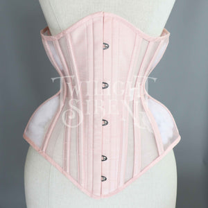 21 INCH PINK SILK & LIGHT PINK MESH UNDERBUST CORSET