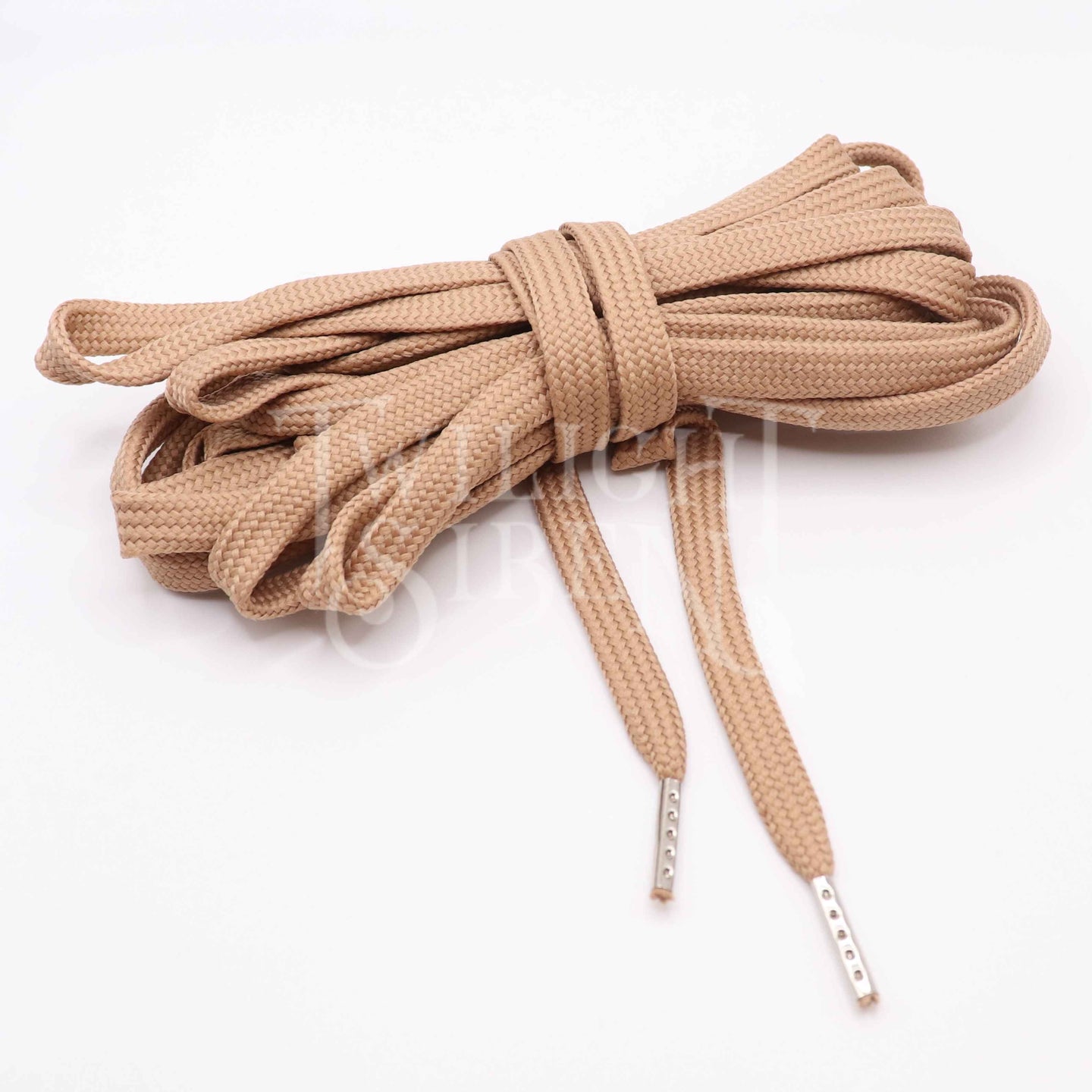 Dark beige polyester lacing for corsets  stays or shoes with the ends finished with metal aglets