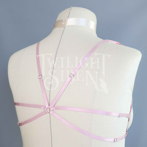 DUSKY ROSE PINK LACE BODY HARNESS BRALET ~ SIZE XLARGE //  UK 20-22 (SECONDS)
