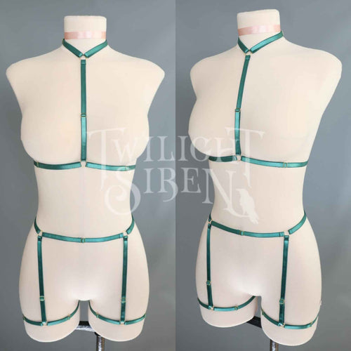 EMERALD GREEN CHOKER BODY HARNESS SET