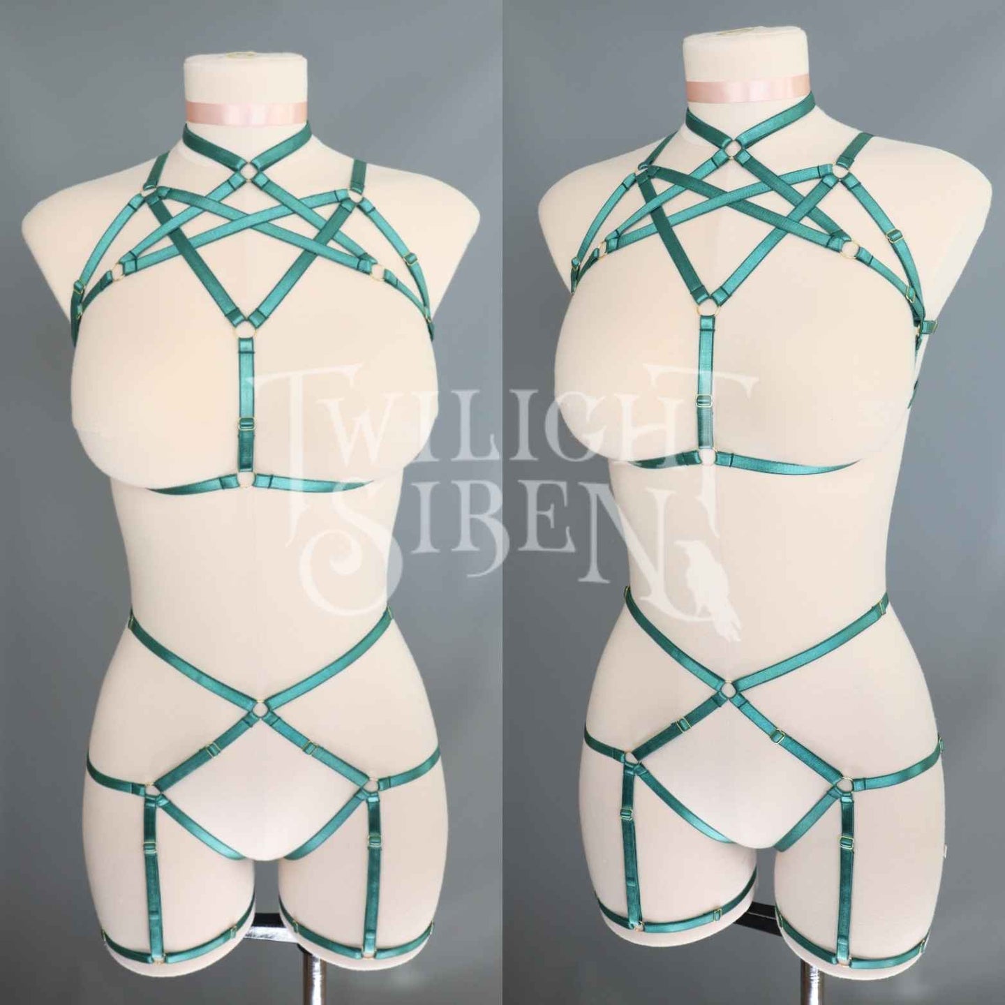 EMERALD GREEN HEXAGRAM SET: BRALET AND THIGH HARNESS