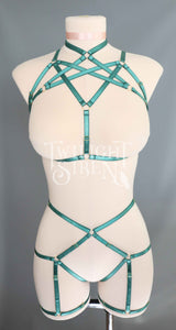 EMERALD GREEN HEXAGRAM SET: BRALET AND THIGH HARNESS
