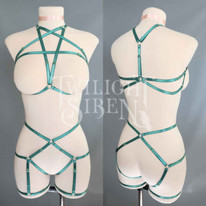 EMERALD GREEN PENTAGRAM SET: BRALET AND THIGH HARNESS