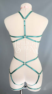 EMERALD GREEN PENTAGRAM SET: BRALET AND THIGH HARNESS