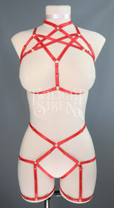 HEXAGRAM SET: BRALET AND THIGH HARNESS RED