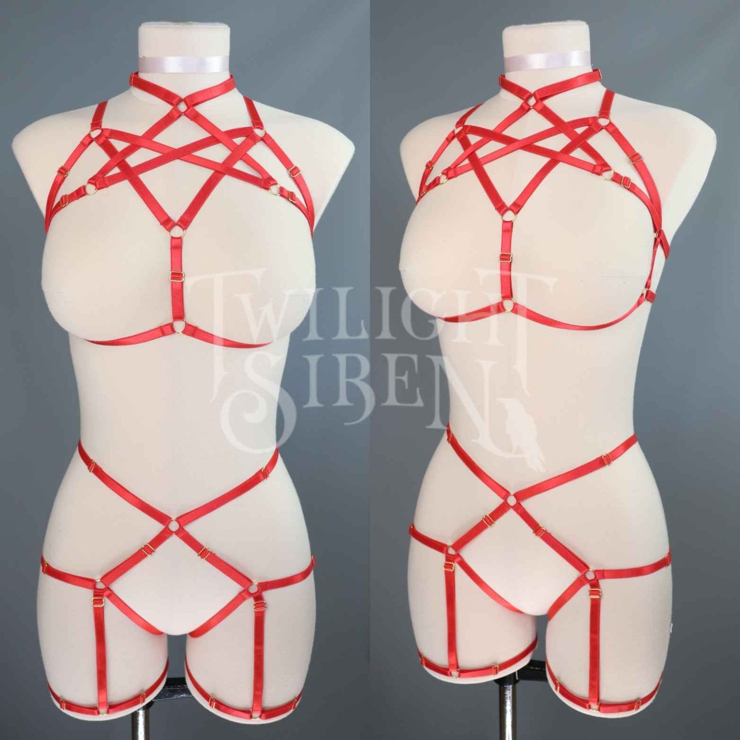 HEXAGRAM SET: BRALET AND THIGH HARNESS RED