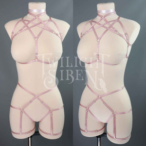 DUSKY ROSE PINK HEXAGRAM SET: BRALET AND THIGH HARNESS