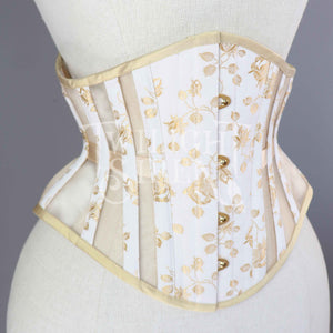 21.5 INCH WAIST VOLUSPA IVORY / GOLD ROSEBUD COUTIL AND SHELL MESH WASPIE