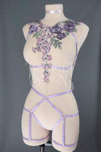 LILAC FLORAL LACE BODY HARNESS SET