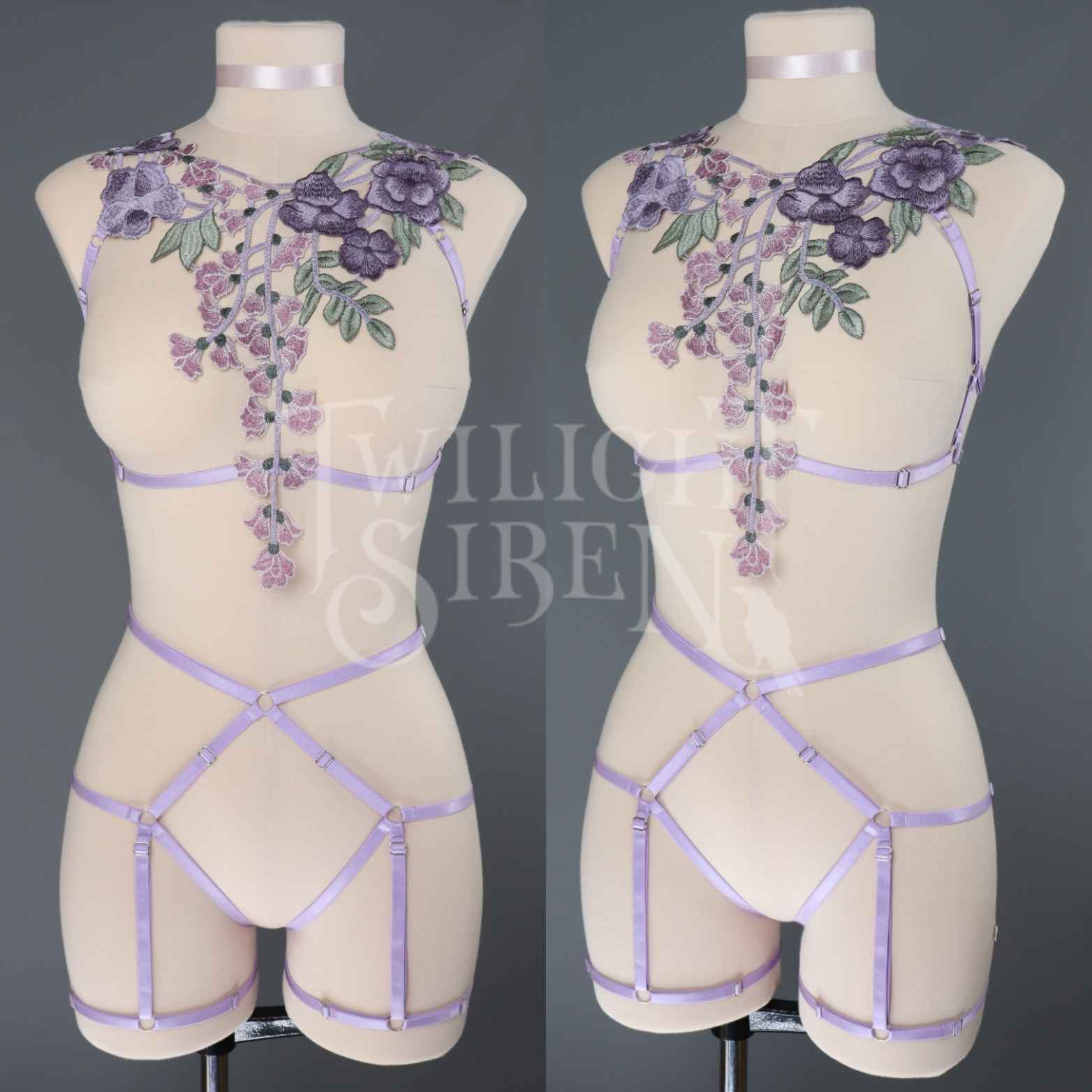 LILAC FLORAL LACE BODY HARNESS SET – TWILIGHT SIREN