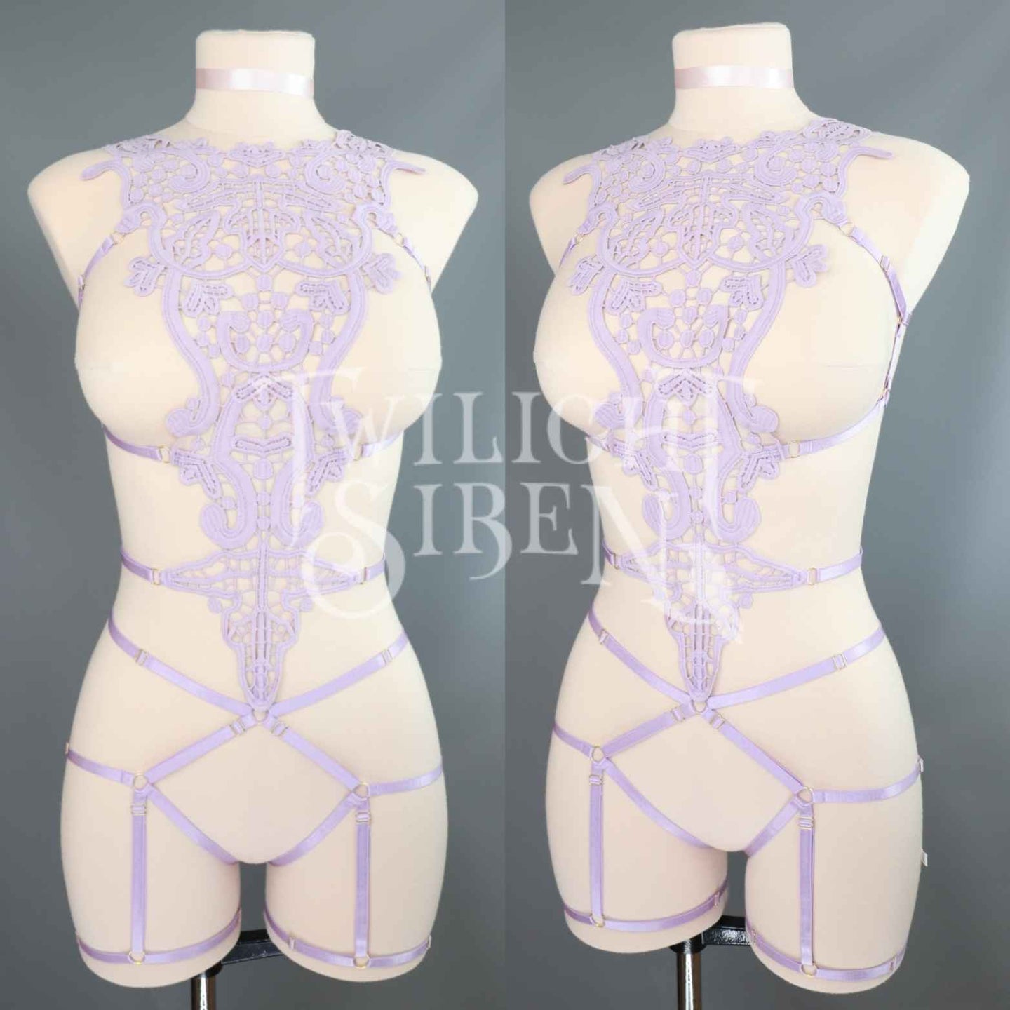 LILAC PURPLE LACE BODY HARNESS OUVERT PLAYSUIT