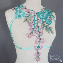 TEAL LACE BODY HARNESS BRALET *OLD VERSION* LIGHT MINT ELASTIC ~ SIZE SMALL / UK 8-10