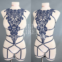 NAVY LACE BODY HARNESS OUVERT PLAYSUIT