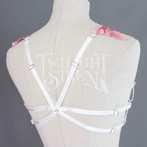 IVORY / OFF WHITE FLORAL LACE BODY HARNESS BRALET