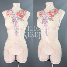 PEACH FLORAL LACE BODY HARNESS SET ~ SIZE MEDIUM // UK 12-14