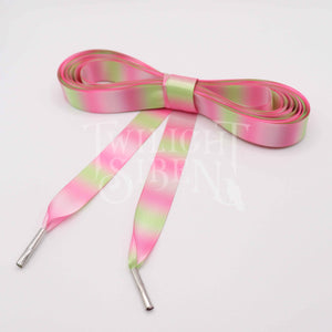 GREEN PINK STRIPE RAINBOW RIBBON CORSET LACING~ 16MM