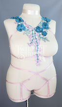 TEAL BLUE FLORAL LACE BODY HARNESS SET