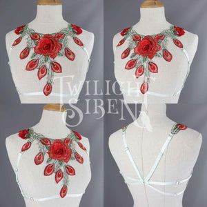 RED FLORAL LACE BODY HARNESS BRALET