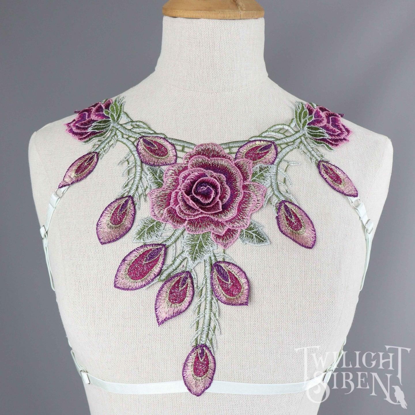 PURPLE FLORAL LACE BODY HARNESS BRALET