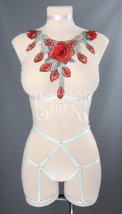 RED FLORAL LACE BODY HARNESS SET
