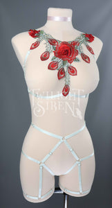 RED FLORAL LACE BODY HARNESS SET