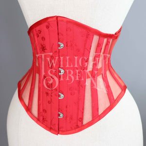 20.5 INCH WAIST VOLUSPA RED ROSEBUD COUTIL AND RED MESH WASPIE