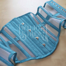 21.5 INCH WAIST VOLUSPA TEAL SILK AND PALE BLUE MESH RIDING CORSET