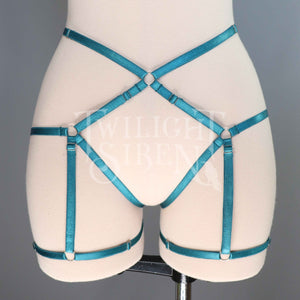 TEAL PETROL GREEN HEXAGRAM SET: BRALET AND THIGH HARNESS