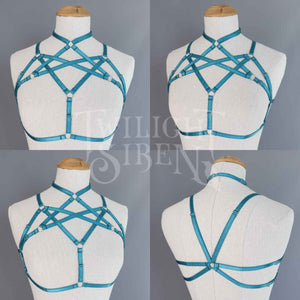 TEAL PETROL GREEN HEXAGRAM SET: BRALET AND THIGH HARNESS