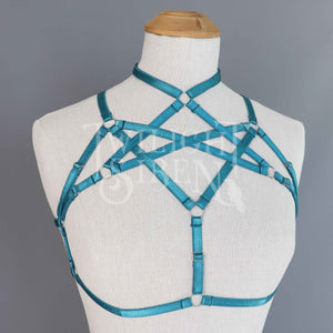 HEXAGRAM BODY HARNESS BRALET TEAL PETROL GREEN