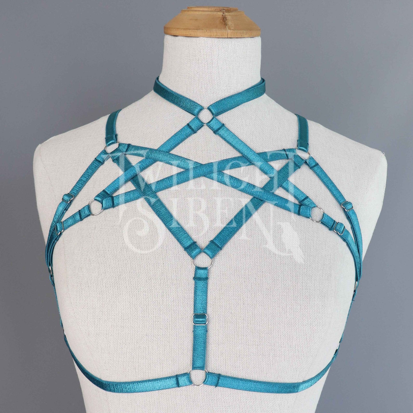 HEXAGRAM BODY HARNESS BRALET TEAL PETROL GREEN