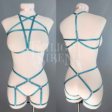 TEAL PETROL GREEN PENTAGRAM SET: BRALET AND THIGH HARNESS