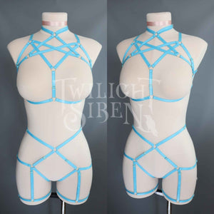 TEAL TURQUOISE HEXAGRAM SET: BRALET AND THIGH HARNESS
