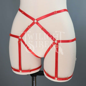 HIGH WAIST BODY HARNESS OUVERT BRIEF RED