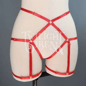 HIGH WAIST BODY HARNESS OUVERT BRIEF RED