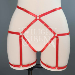 HIGH WAIST BODY HARNESS OUVERT BRIEF RED