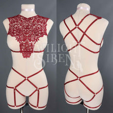 OLIVIA WINE RED LACE  BRALET AND THIGH HARNESS SET