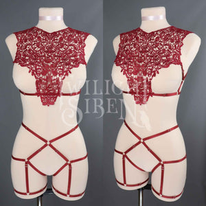 OLIVIA WINE RED LACE  BRALET AND THIGH HARNESS SET