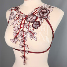 WINE LACE BODY HARNESS BRALET ~ SIZE MEDIUM//  UK 12-14  (LIGHTER ELASTIC)