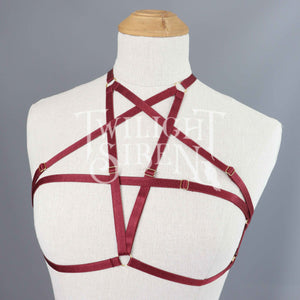 WINE RED PENTAGRAM SET: BRALET AND THIGH HARNESS