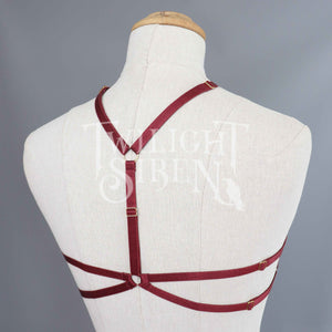 WINE RED PENTAGRAM SET: BRALET AND THIGH HARNESS
