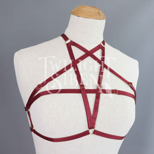 WINE RED PENTAGRAM SET: BRALET AND THIGH HARNESS