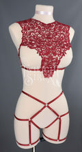 OLIVIA WINE RED LACE  BRALET AND THIGH HARNESS SET