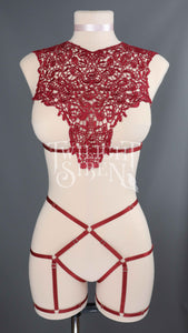 OLIVIA WINE RED LACE  BRALET AND THIGH HARNESS SET